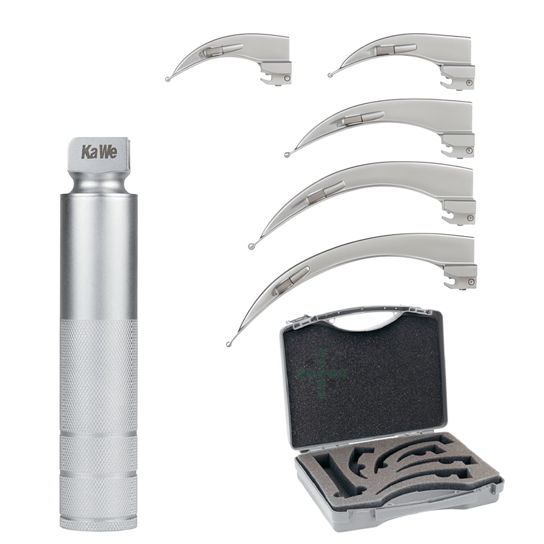 KUFOR-SET1 Laryngoskop sada KaWe- rukoväť, 5 čepelí MAC+kufor - Obrázok 1