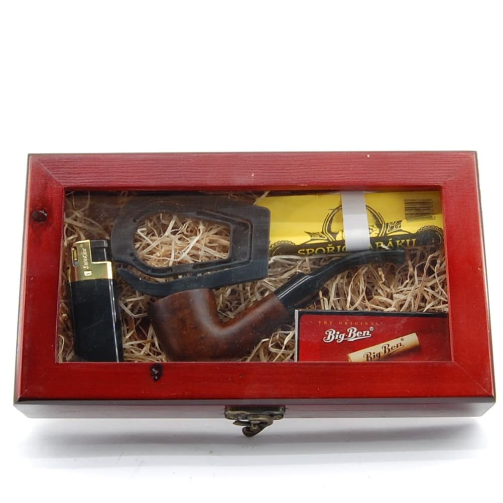 BPK Fajkový set- Drevená fajka, zapaľovač, filtre, sporič, stojan- 69-21-4