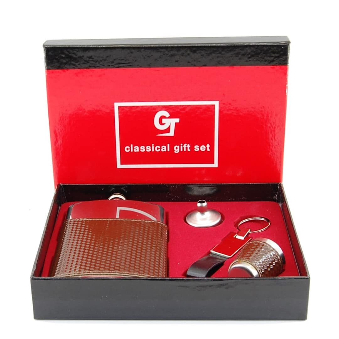 Ploskačka, štamperlíky. lievik, kľúčenka - Darčeková sada- HT-2887-15