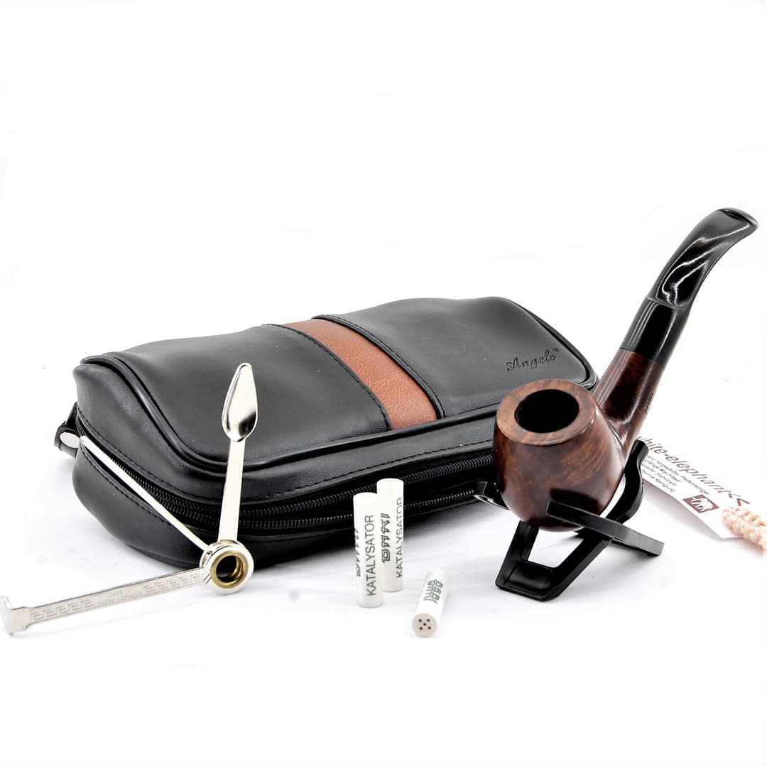 Angelo Fajkový set- Drevená fajka, puzdro, čistiace tyčinky, fajkový príbor, filtre, stojan-Angelo A 1 Angelo Fajkový set- Drevená fajka, puzdro, čistiace tyčinky, fajkový príbor, filtre, stojan-Angelo A