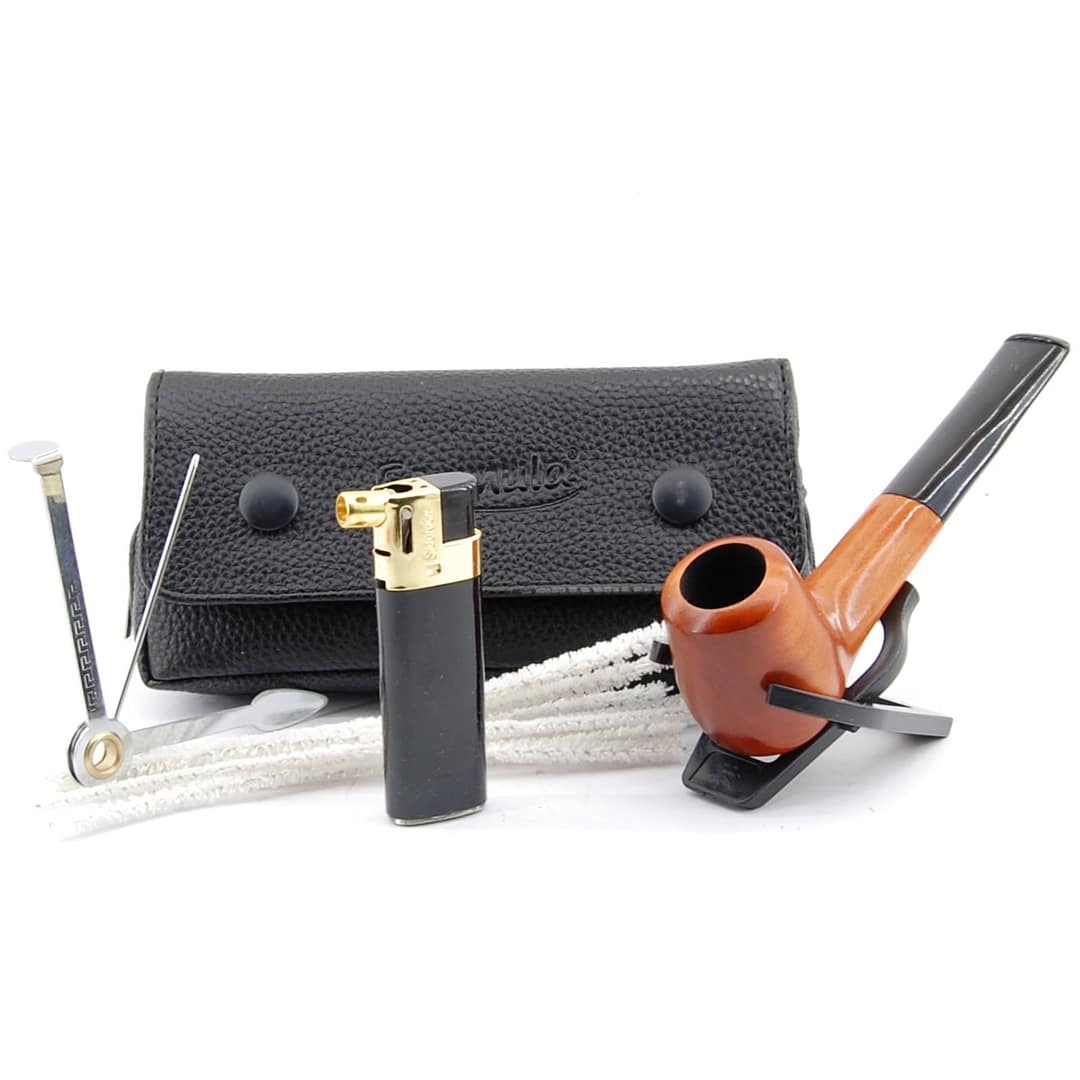 Mr. Brog  Fajkový set- Drevená fajka, zapaľovač, puzdro, čistiace tyčinky, dusitko, stojan- 46-3