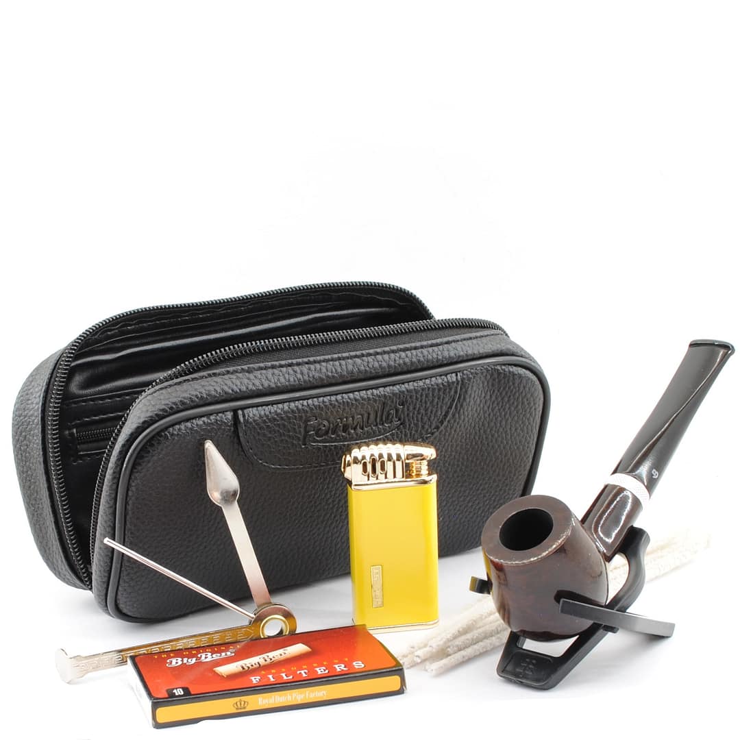 Mr. Brog  Fajkový set- Drevená fajka, zapaľovač, puzdro, čistiace tyčinky, dusitko, filtre, stojan- 2-87-1