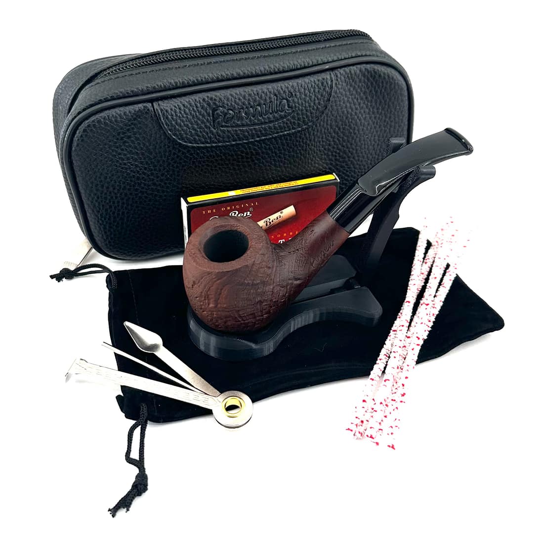 ANGELO Fajkový set - Drevená fajka, čistiace tyčinky, filtre, stojan, fajkový príbor, puzdro na dve fajky 32155-2