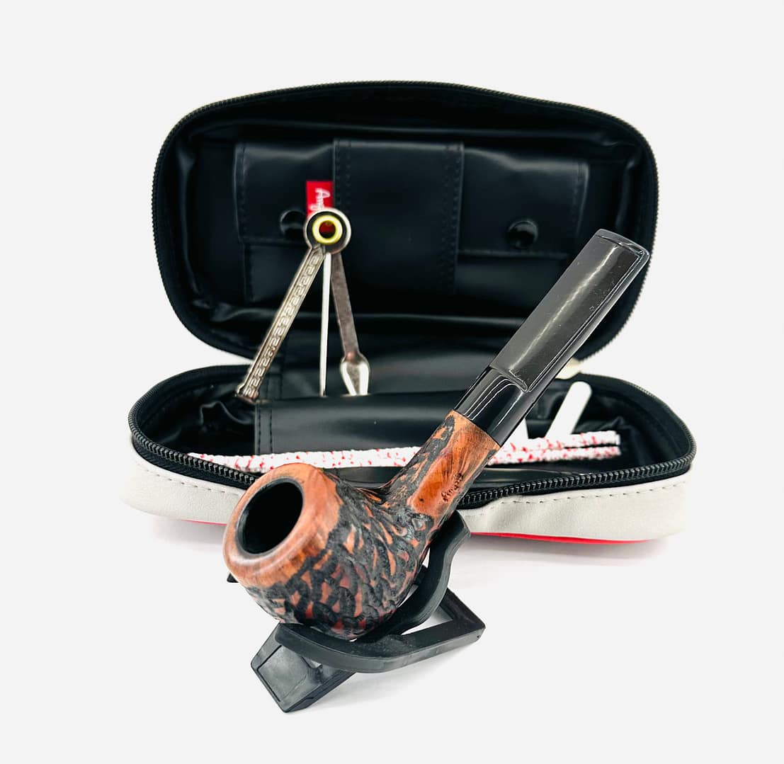 ANGELO Fajkový set - Drevená fajka, čistiace tyčinky, filtre, stojan, fajkový príbor, puzdro na dve fajky 832006-1
