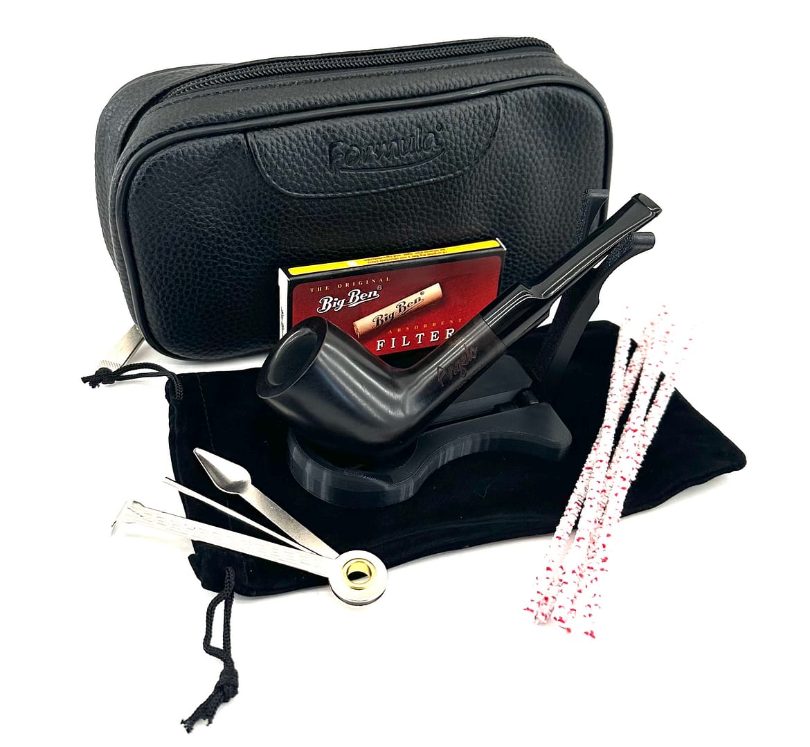 ANGELO Fajkový set - Drevená fajka, čistiace tyčinky, filtre, stojan, fajkový príbor, puzdro na dve fajky 32155-1