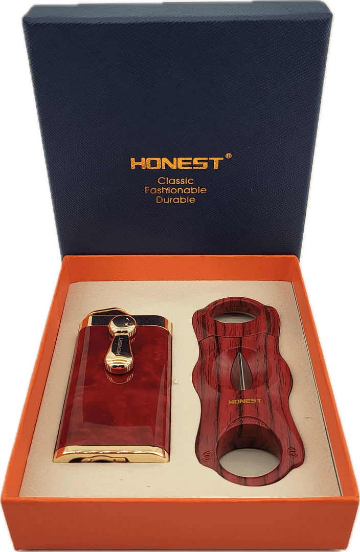 HONEST Cigarová sada Zapaľovač a orezávač na cigary MT-802G 1 HONEST Cigarová sada Zapaľovač a orezávač na cigary MT-802G