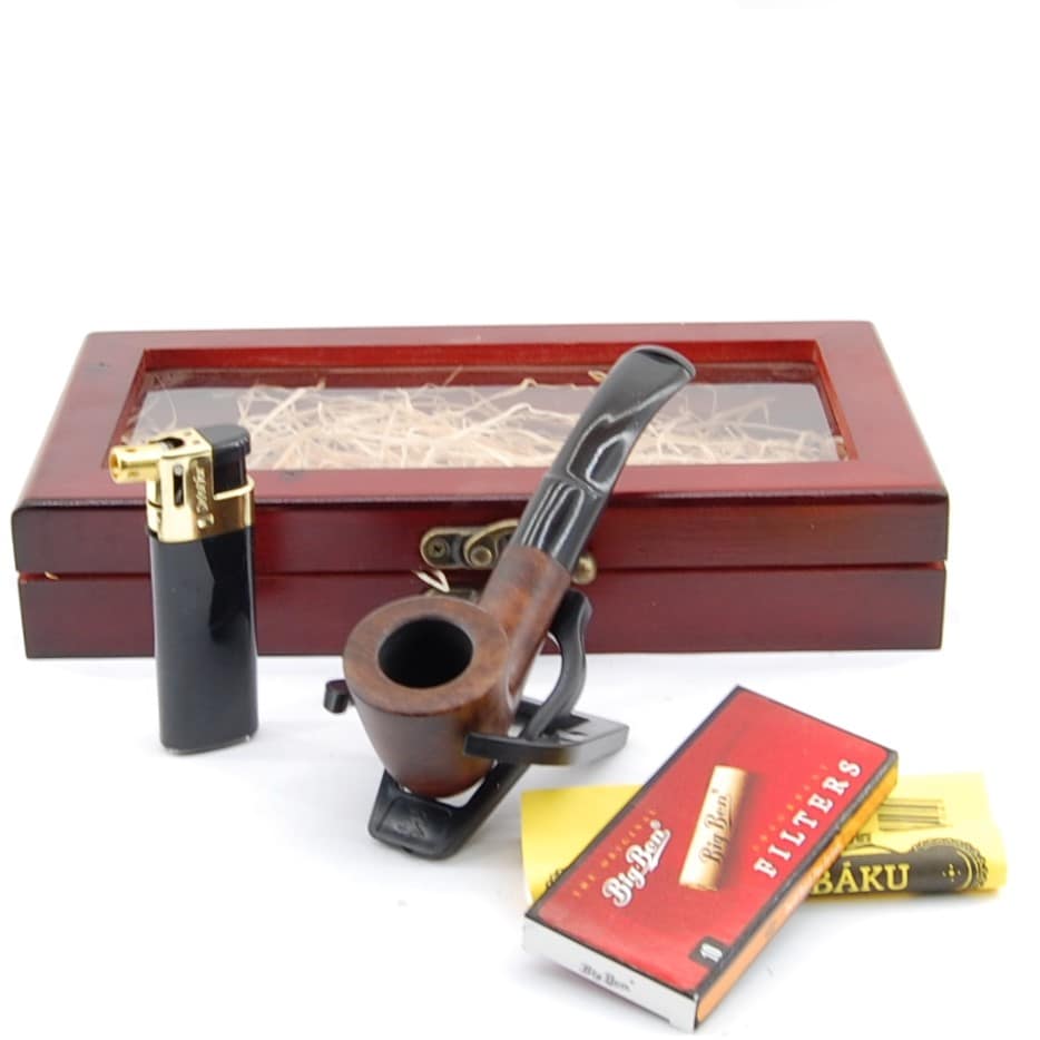 BPK Fajkový set- Drevená fajka, zapaľovač, filtre, sporič, stojan- 69-21-4