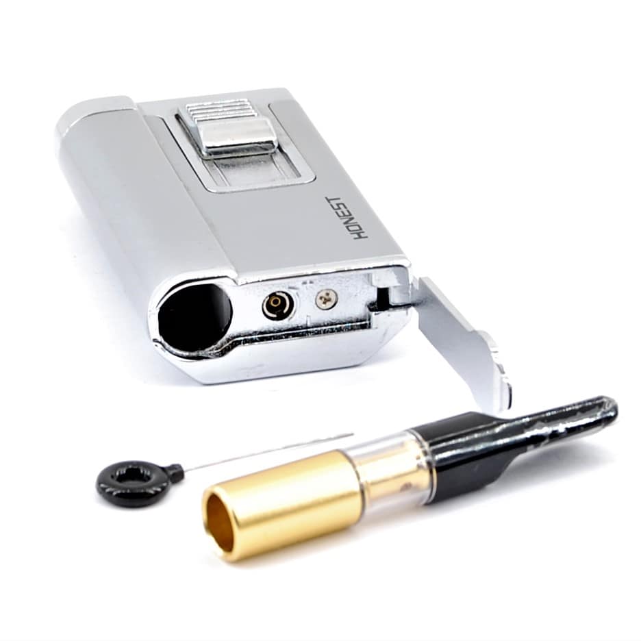 HONEST Zapaľovač + Špička na cigarety- BCZ299-2-03- Tryskový / Strieborný