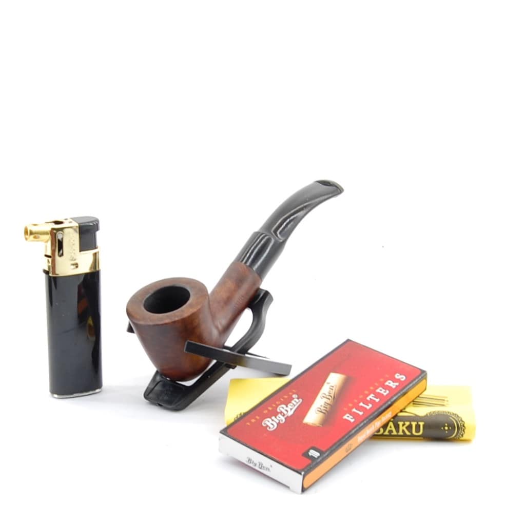 BPK Fajkový set- Drevená fajka, zapaľovač, filtre, sporič, stojan- 69-21-4